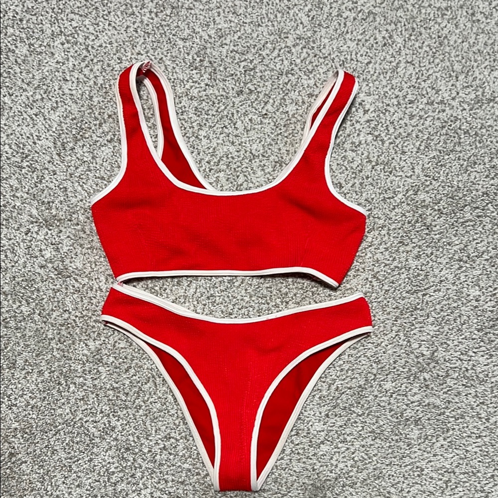Sporty Red and White Bikini with Scoop Neck